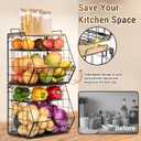 3 Tier Fruit Basket for Kitchen with Bamboo Cutting Board, 2 Set Pantry Kitchen Organizers and Storage, Stackable Wire Wall Basket, Onion Potato Vegetable Storage for Countertop Floor Cabinet Shelf