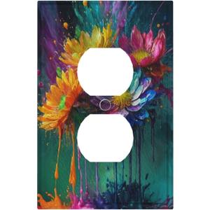 ROUGUI Colorful Petals Vibrant Colors Light Switch Cover 1 Gang Outlet Plate Single Duplex Wall Plate Covers Decorative Switchplate Covers Electrical Faceplate for Home Living Decor