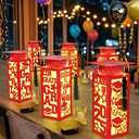 6 Pcs Graduation Table Centerpieces Boxes Class of 2025 Graduation Paper Lanterns Boxes with LED Hollow Out Red for Congrats Grad School College Table Decorations Grad Party Photo Props