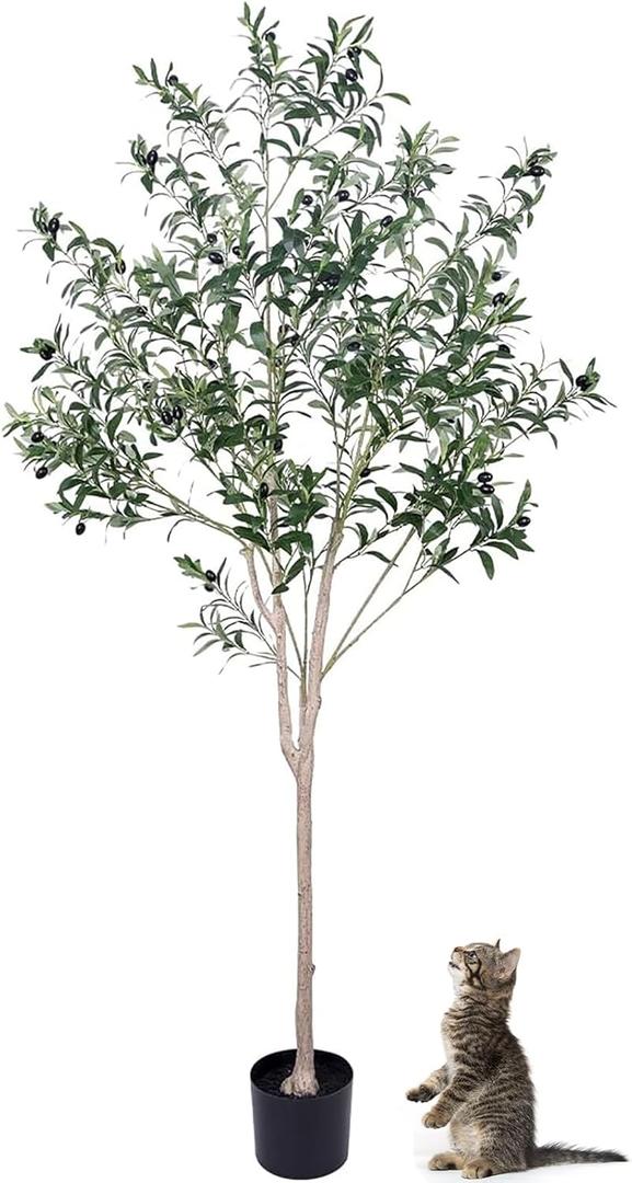 JUSTOYOU Olive Trees Artificial Indoor, 6FT Tall Faux Olive Tree Artificial Plants Potted Tree with Wood Branches and Fruits for Living Room, Bedroom, Office Modern Home Decor