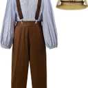 ReliBeauty Boys Pioneer Costume Kids Colonial Costume Boys with Hat Brown, 10/150