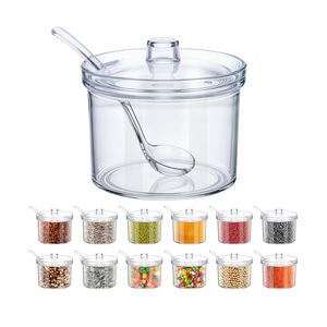 12 Pieces Acrylic Sugar Containers with Lids and Spoons for Countertop, Clear Sugar Holder Dispenser Salt Bowl for Serving Condiment Candy Coffee Tea Spices (7.1 oz)