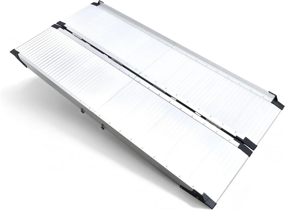 Folding Threshold Wheel Chair Ramp - Portable 5 Feet Wheelchair Ramp - Non-Skid Aluminum Handicap Ramps for Home Steps, Stairs, Entry, 800LBS Capacity, HDB-439D