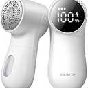 GAIATOP Fabric Shaver Rechargeable Lint Remover 3 Speeds Sweater Defuzzer, Cute Digital Screen Large Storage 6-Leaf Blades, Fuzz Pills Bobbles Trimmer for Clothes Furniture Bedclothes White 1 pcs