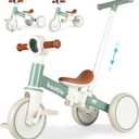 Bautia Kids Tricycle for Toddlers 1-3 with Push Handle, 5 in 1 Baby Balance Bike Toy for 1-4 Years Old Boys Girls Gift with Removable Pedals, Mint (No Parent Steering Version)
