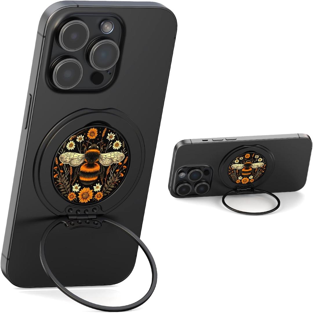 3 x Typecase Folding Phone Stand: Foldable Phone Holder for Desk - Ultra Thin Adjustable Kickstand - Magnetic Phone Grip Home Desk Accessories Compatible with Phone Tablets (Bee's Garden)