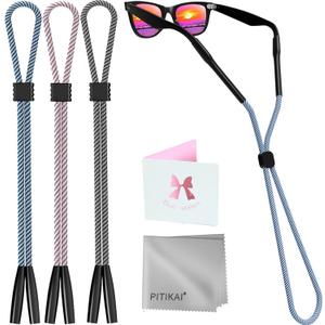 3 x 3 Pack Eye Glasses Strap Sunglasses Eyeglasses Holder for Men Women Kid Eyewear Rope String Keeper Lanyard Retainer (Black & Blue & Pink)