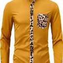 ZAFUL Men's African Shirt Hipster Tribal Graphic Patchwork Slim Fit Tee Long Sleeve Button Down Mandarin Collar Shirts, M