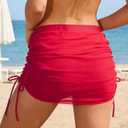 Leoparts Women’s Mesh Swim Skirt High Waisted Tummy Control Swimsuit Bottoms Ruched Drawstring Bathing Suit Bottom (Red, XL)