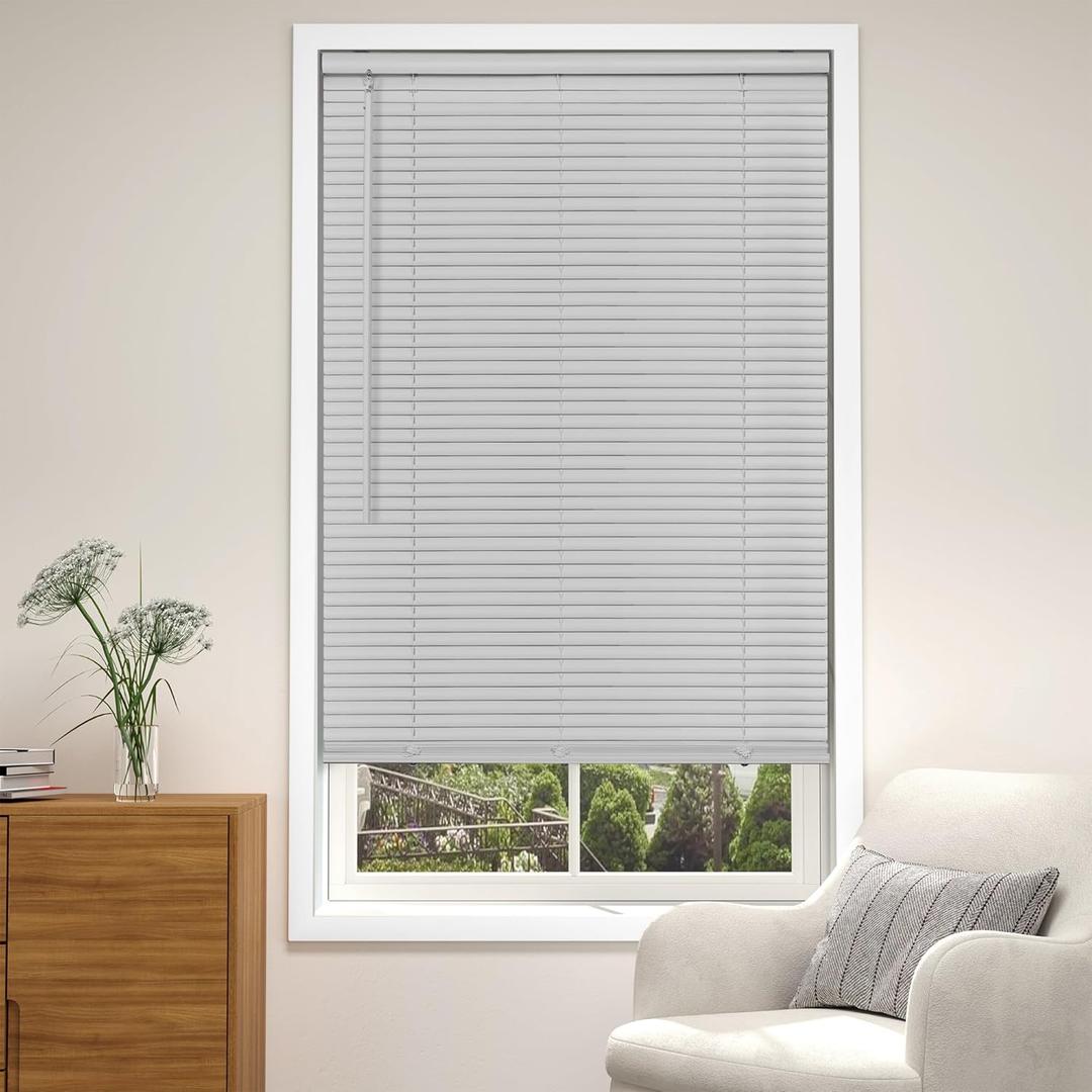 LazBlinds Cordless Grey 1 Light Filtering Vinyl Mini Blinds, 22.5" W X 64" H Horizontal Window Blinds for Home, Cordless Shades for Indoor Windows
