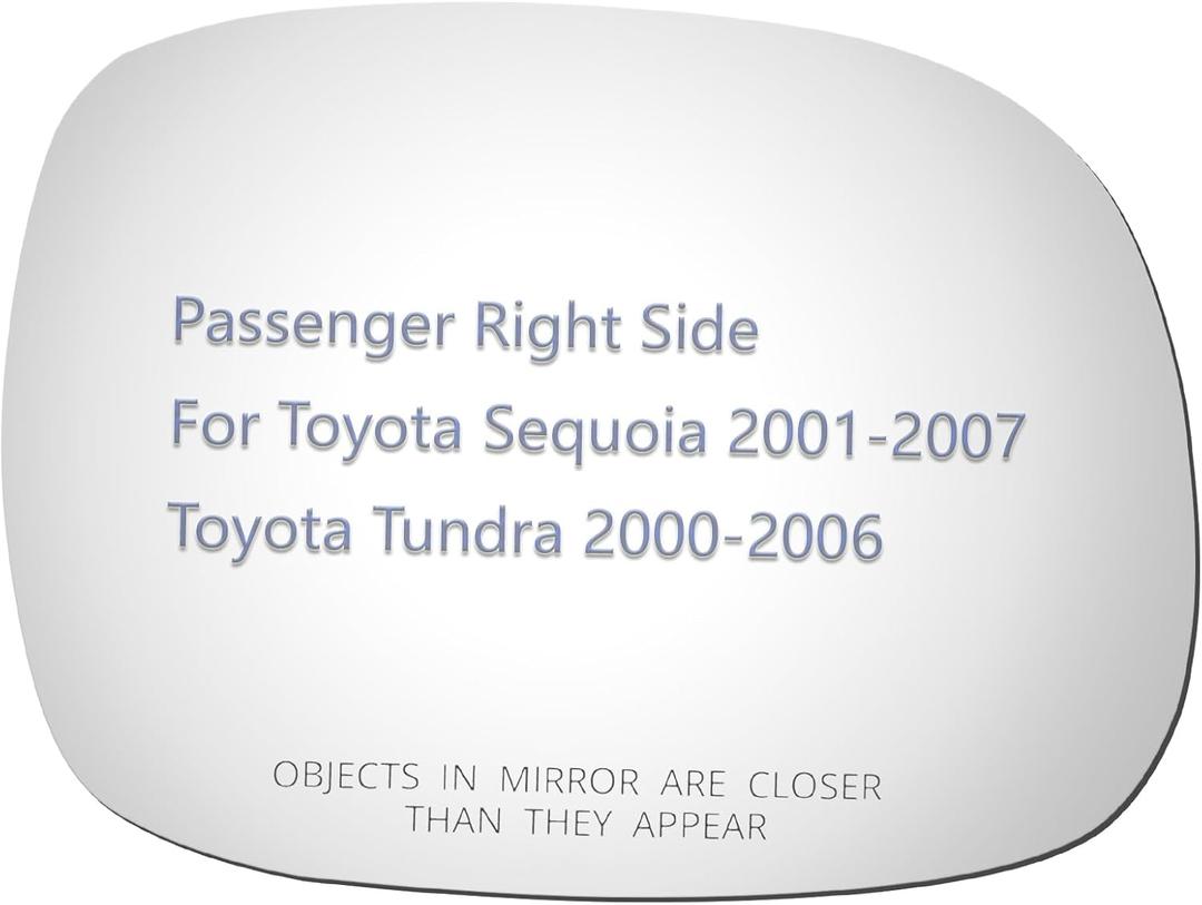 JZSUPER Side Mirror Glass fit for 2001-2007 Toyota Sequoia, 2000-2006 Toyota Tundra Passenger Right Side RH Convex, Including Adhesive (Non Heated)