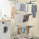 SONGMICS Clothes Drying Rack Stand 4-Tier, Foldable Laundry Drying Rack 68.1-Inch Tall, Steel, Rolling Clothes Horses Dryer Rack, Easy to Assemble, Indoor Outdoor Use, White ULLR701W01, 25"D x 50.4"W x 68.1"H