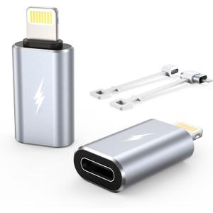 2 x TechMatte Female USB C to Male Lightning Adapter 2 Pack 2.2A Charging Data Transfer, Compatible with iPhone 14, 13, 12, 11 Xs iPad iPod AirPods, Not for Audio Headphones/OTG Firewire Anti-Lost, Grey