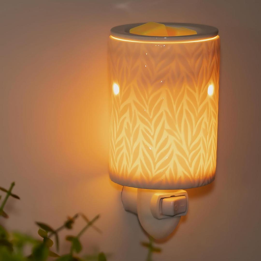 Bobolyn Plug-in Wax Warmer Ceramic Electric Wax Melt Warmer Candle Melter Burner for Scented Wax, Scentsy Wax Cubes, No Flame No Smoke No Soot, White Willow Leaves