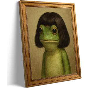 Vintage Gold Framed-Whimsical Frog Wall Art,Eclectic Frog Canvas Prints,Retro Animal Picture Artwork Wall Decor for Living Room Bedroom Bathroom 9x11-inch