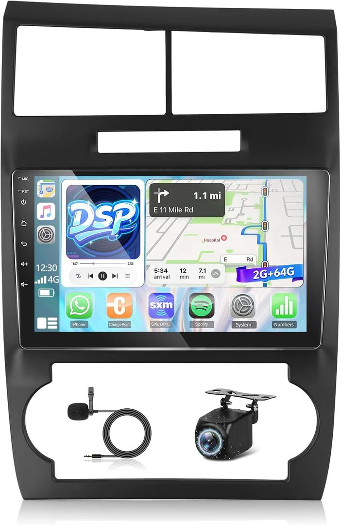 [2+64G] for Dodge Charger and for Dodge Magnum 2005-2007 Android Radio with DSP - 9 inch Touchscreen Car Radio - Wireless Carplay and Android Auto, Mirror Link, WiFi, GPS, SWC + Canbus + Backup Camera