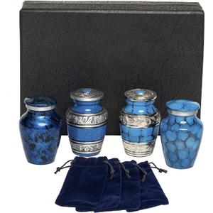 Eternal Harmony Small Keepsake Urn 4-Pack, Male & Female Mini Urns for Human Ashes with Elegant Finishes, Secure Seal & Velvet Bag, Small Urns for Ashes Up to 3 Cubic Inches (Blue)
