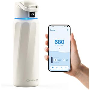 Smart Water Bottle with Reminder to Drink Water - Double Wall Vacuum Insulated Water Bottle Stainless Steel, Wide Mouth 32 oz Water Bottles with Leak-proof Lockable Lid, Water Intake Tracker - White