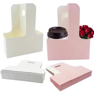 30 Pcs Coffee Drink Carrier with Handle(2 Cups or 4 Cups),Assemblable Drink Holder with Handle,Disposable Cup Holders for Drinks, Great for All Your Drink and Food Delivery,Coffee CarrierWhite,Pink