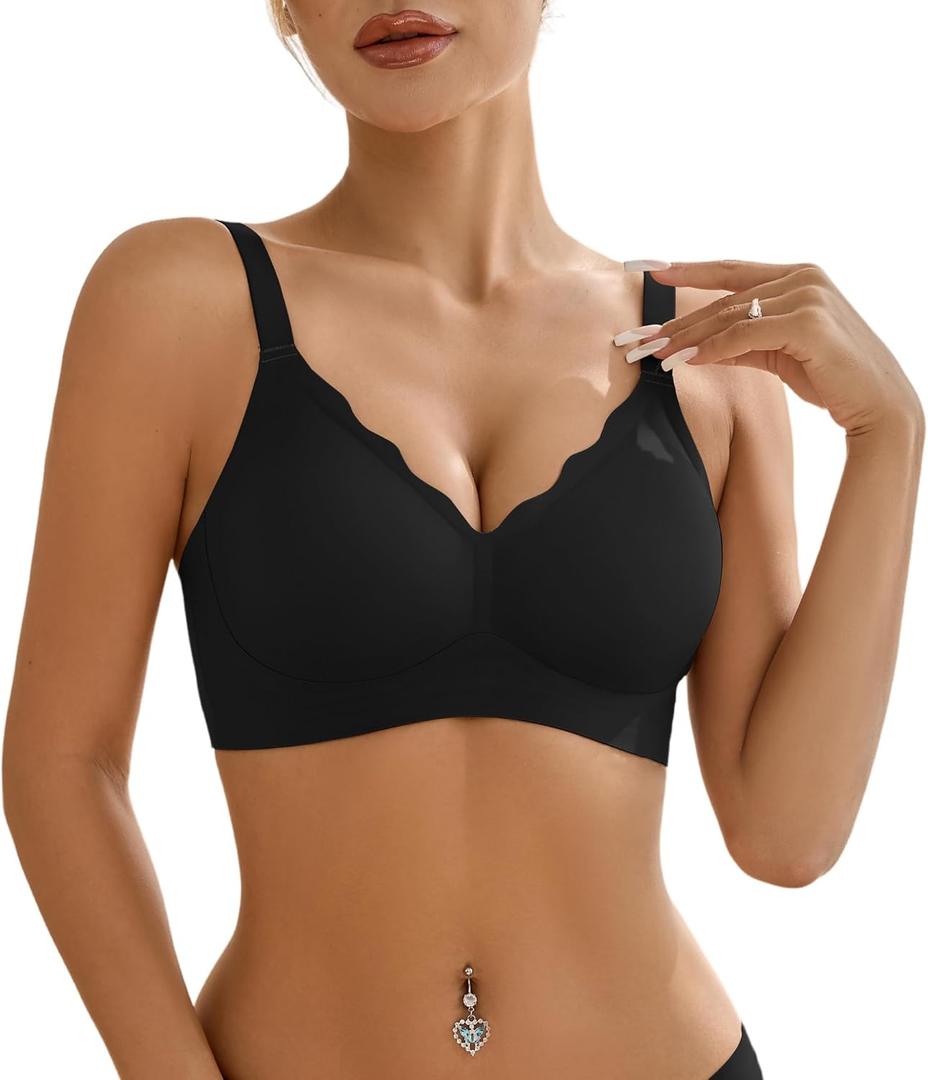 Wireless Bras for Women Bralette - Womens Seamless Push Up Full Coverage Wirefree Padded Sleep Bra with Support and Lift (Black, S)
