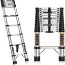 Telescoping Ladder 12.5 FT Telescopic Ladders Stainless Steel Extension Ladder with Triangle Stabilizers, Portable Collapsible Extendable Ladder for Home,RV,Outdoor Work,330lbs Max Capacity