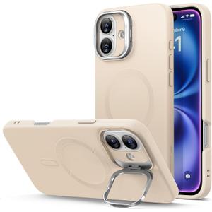 ESR for iPhone 16 Case, Silicone Case with Stand, Compatible with, Military-Grade Protection, Built-in Camera Stash Stand, Magnetic Phone Case for iPhone 16, Cloud Series, Light Tan