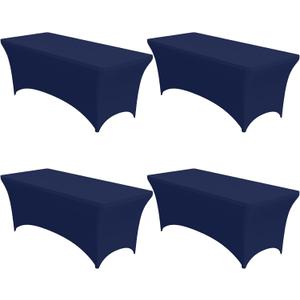 Niuara 4-Pack Navy Blue Spandex Tablecloths 72"x30"x30" Stretch Fitted Table Covers for 6ft Rectangle Folding Tables, Wrinkle-Resistant Tablecloth for Wedding, Banquet & Outdoor Events