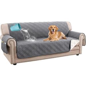 H.VERSAILTEX 100% Waterproof Couch Covers for 3 Cushion Couch Sofa Modern Sofa Slipcovers with Elastic Straps Thick Soft Furniture Protector Pet Friendly(Sofa, Grey/Beige)