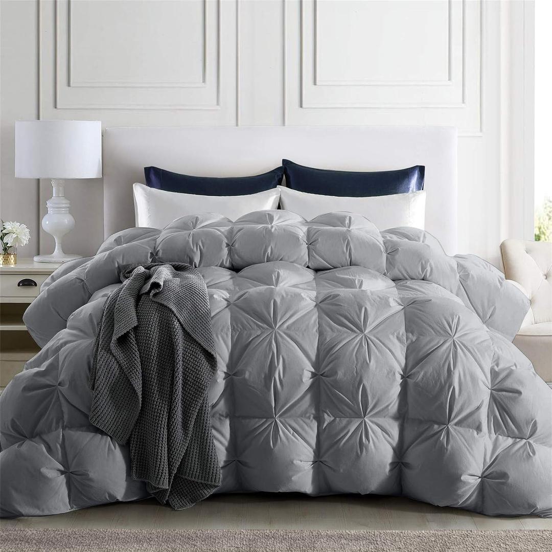 Puredown Goose Down Comforter Full Size, 800 Fill Power, 100% Cotton 93% Goose Down All Season Down Duvet Insert Grey, Lightweight Cloud Fluffy Pinch Pleat - Grey