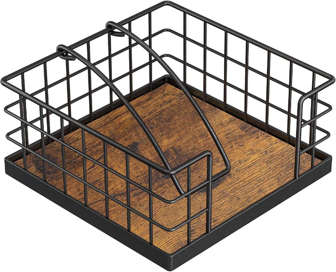 Honiter Napkin Holder for Table, Farmhouse Napkins Holder with Weighted Arm, Wood Napkin Holders for Kitchen, Flat Napkin Dispenser for Countertop, Dining Room, Rustic Brown