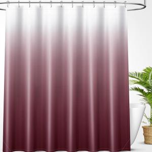 OLANLY Luxury Red and White Ombre Shower Curtain Sets with 12 Hooks, Waterproof and Washable Decorative Shower Curtains for Bathroom, 72x72 Inches