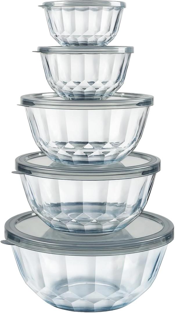 Mixing Bowls with Airtight Lids Sets, 5 Packs Thick Glass Nesting Bowls for Kitchen Baking, Meal Prepping, Bpa Free, Dishwasher Safe, 0.5/0.8/1.6/2.7/4.4 Qt
