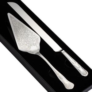 Vintage Wedding Cake Knife and Server Set, Stainless Steel Cake Pie Pastry Cutting Knife & Serving Spatula Set, Premium Party Supplies for Wedding, Birthday, Anniversary & Events, Silver