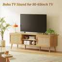SUPERJARE Boho TV Stand for 65 Inch TV, Entertainment Center with Adjustable Shelf, Rattan TV Console with 2 Cabinets, Media Console, Solid Wood Feet, 4 Cord Holes, for Living Room - Natural, 53.9"