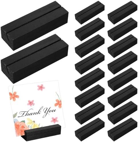 30Pcs Wood Table Card holders, Black Place Card Holder Table Number Stands Name Cards for Wedding Party Events Exhibition Decoration Office Restaurant Business(2.7 x 1 x 0.7 Inches)