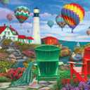 Bits and Pieces  Large 300 Piece Jigsaw Puzzle for Adults  The Lighthouse - Colorful Hot Air Balloons Jigsaw Puzzle by Iris Sage, Completed Puzzle Size: 18" x 24"