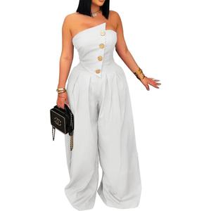 Womens Cargo Jumpsuit Sexy Strapless One Piece Outfit Off Shoulder Top Ruched Wide Leg Rompers Overalls XL
