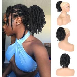 Oseti Dreadlock Curly Black Loc Drawstring Ponytail for Black Women, Short Loc Petal Bun Loc Accessories Clip in on Ponytails Hair Extensions Fake Ponytail Synthetic Hair Pieces for Black Women