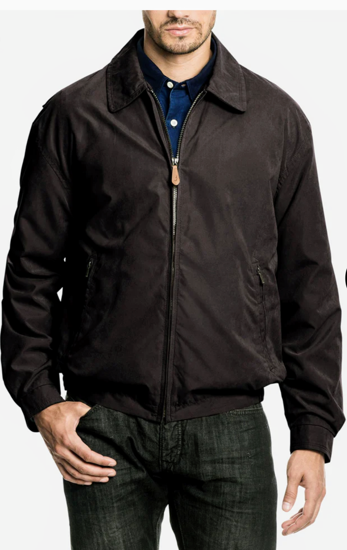 London Fog Mens Auburn Zip Front Golf Cotton Lightweight Jacket Dark Brown Large