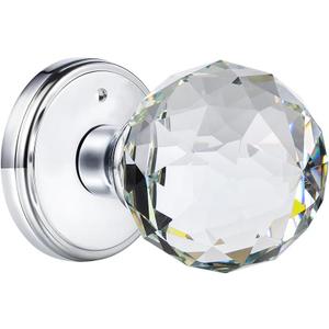 Crystal Glass Door Knobs Interior with Lock, Round Bathroom Bedroom Door Knobs (Privacy, Polished Chrome)