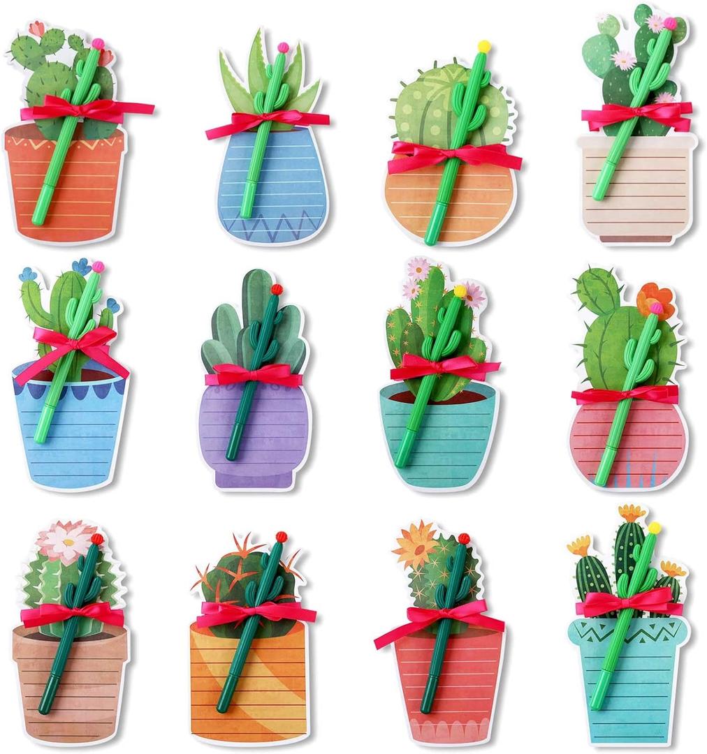 24 Pcs Cactus Sticky Notes with Cactus Pen Sets Cute Notepads Gifts Cacti Notepads Succulent Pen Self Adhesive Note Pads for Xmas School Supply