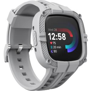 GELISHI Compatible for Fitbit Versa 4/ Fitbit Sense 2 Bands Men, Rugged Protective Case with TPU Sport Band Smartwatch Wristband Grey
