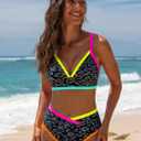 popvil High Waisted Bikini Sets for Women Neon Two Piece Swimsuit Sexy High Cut 2026 Bathing Suit (Black, L)