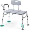 Tub Transfer Bench for Bathtub, Height Adjustable Shower Bench with Backrest, Shower Chair Bath Seat for Elderly, Seniors, Arm Support for Transfer-Gray (Large)