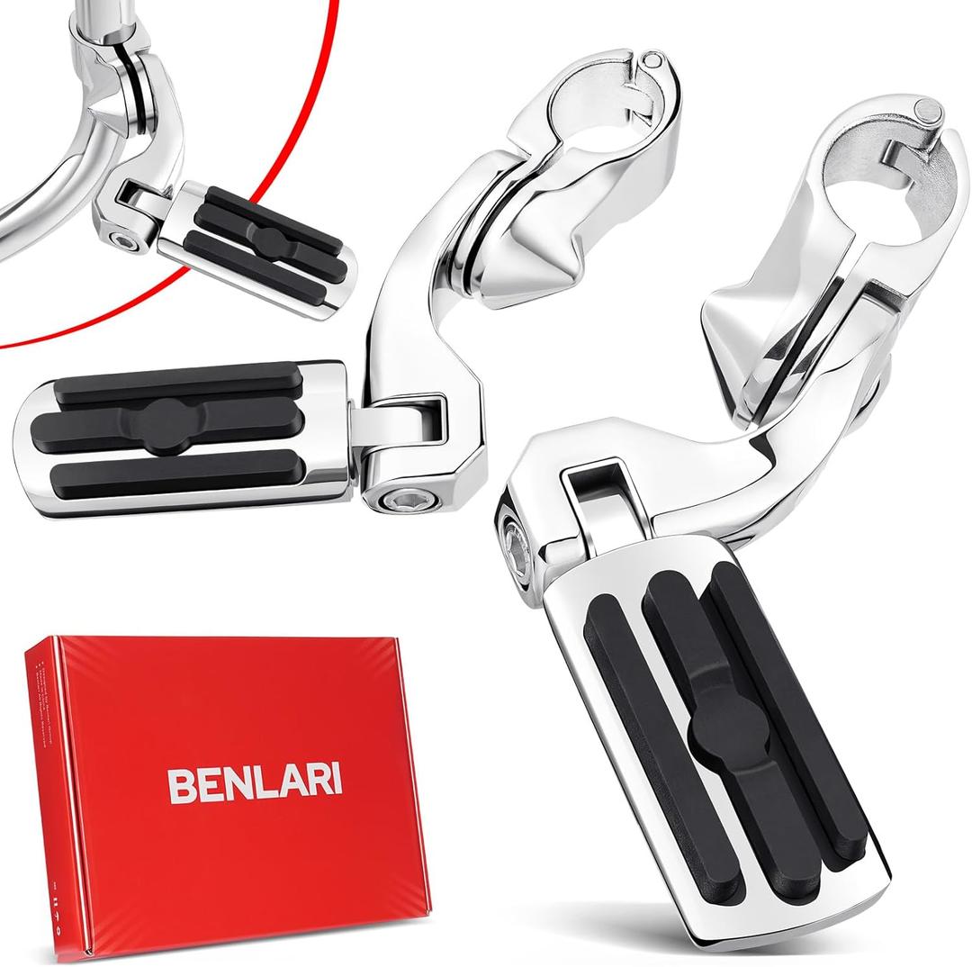 Benlari 1.25" Highway Pegs Short Angled Motorcycle Highway Foot Pegs Rests fit for Harley Engine Guard Parts Replacement for 1-1/4 Harley Davidson Road Glide, Electra Glide, Road King, Street Glide (CHROME)