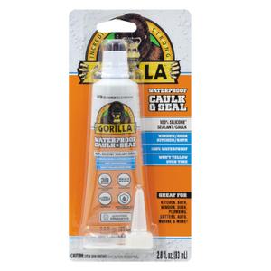 Gorilla Waterproof Caulk & Seal Silicone Sealant, 2.8oz Squeeze Tube (Pack of 1) - White Caulking Sealant for Kitchen, Window, Bath, Marine, Door and More (1 - Pack)