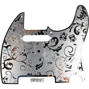 Stainless Steel Pick Guard Scratch Plate 8 Holes SH Pickup Configuration Engraving Metal Electric Guitar Pickguard Compatible with USA/Mexican Telecaster Tele Modern Style Guitar Parts(Chrome)