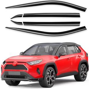 Tape-On 6pcs Rain Guards Window Visors Fit for Toyota RAV4 2019 2020 2021 2022 2023 2024 2025, Low-Profile Window Deflectors for RAV 4, Out-Channel Vent Shades Smoked