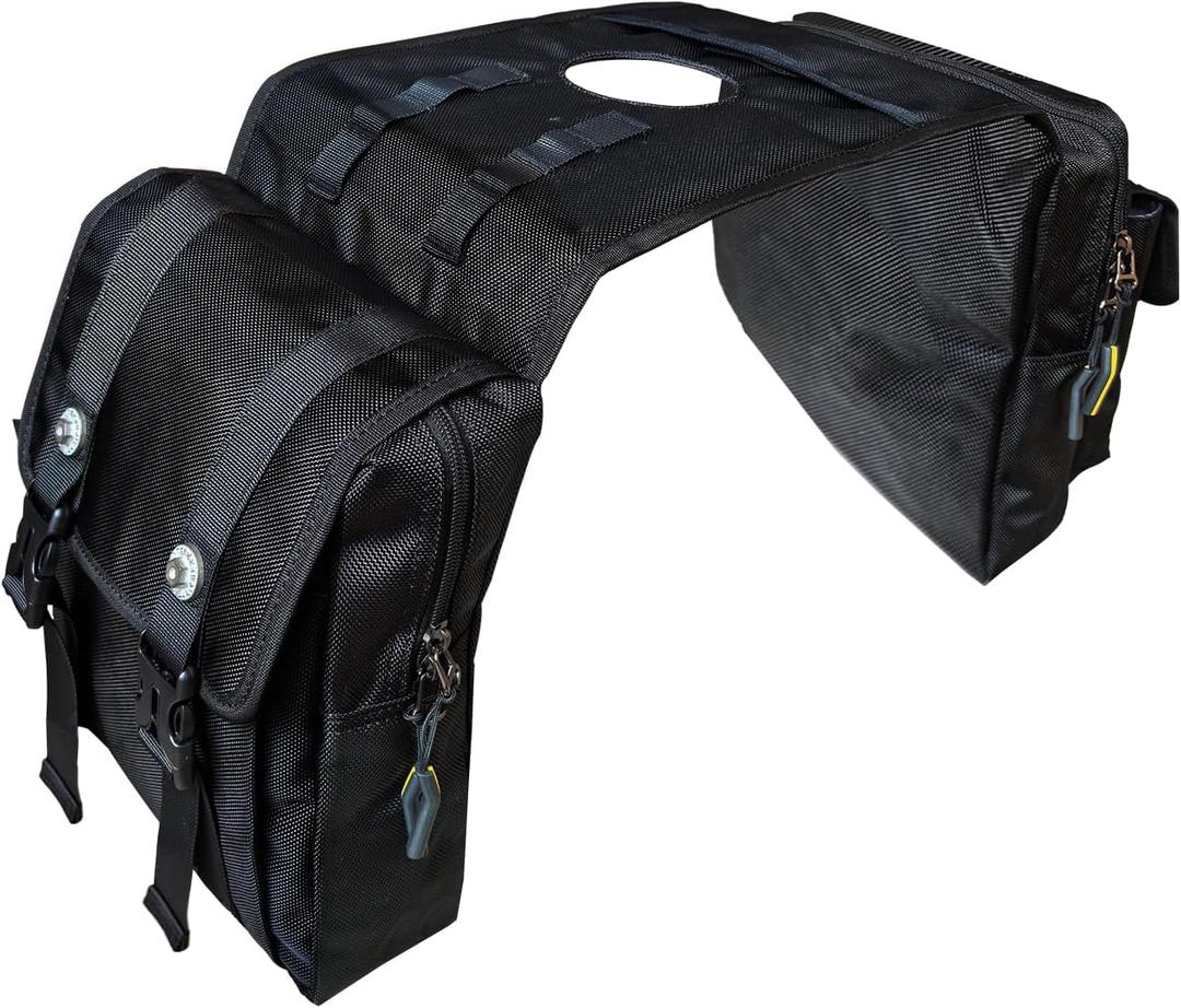 Larswon Universal Water-resistant ATV Tank Bag - Heavy-Duty Motorcycle Saddle Storage Compatible with Sportsman, Grizzly, KingQuad & Most ATV/UTV/Snowmobile Accessories Black