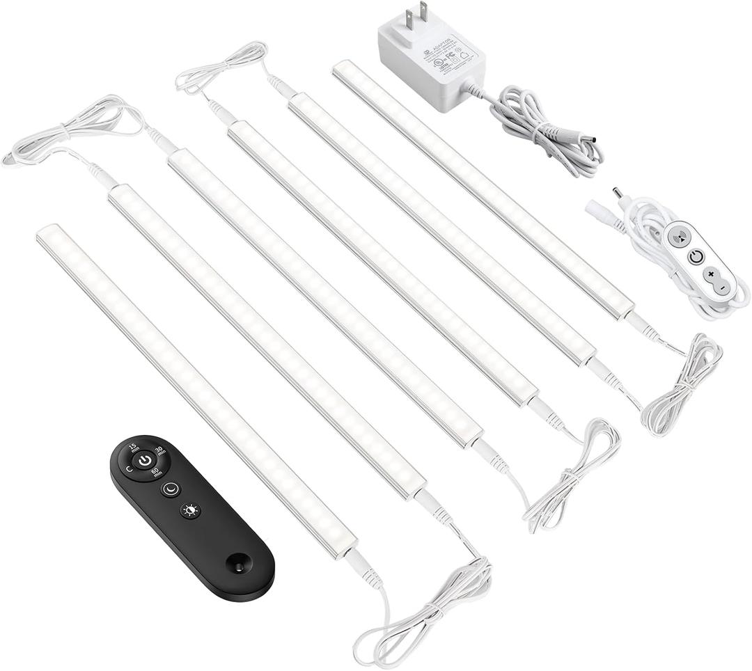 Remote Control Under Cabinet Led Light Plug in, Dimmable Daylight White 4500K, 6 Pack 12 inch Linkable Under Counter Lights for Kitchen Upgrade ETL Listed Plug 24V, UNO-LK 4500K